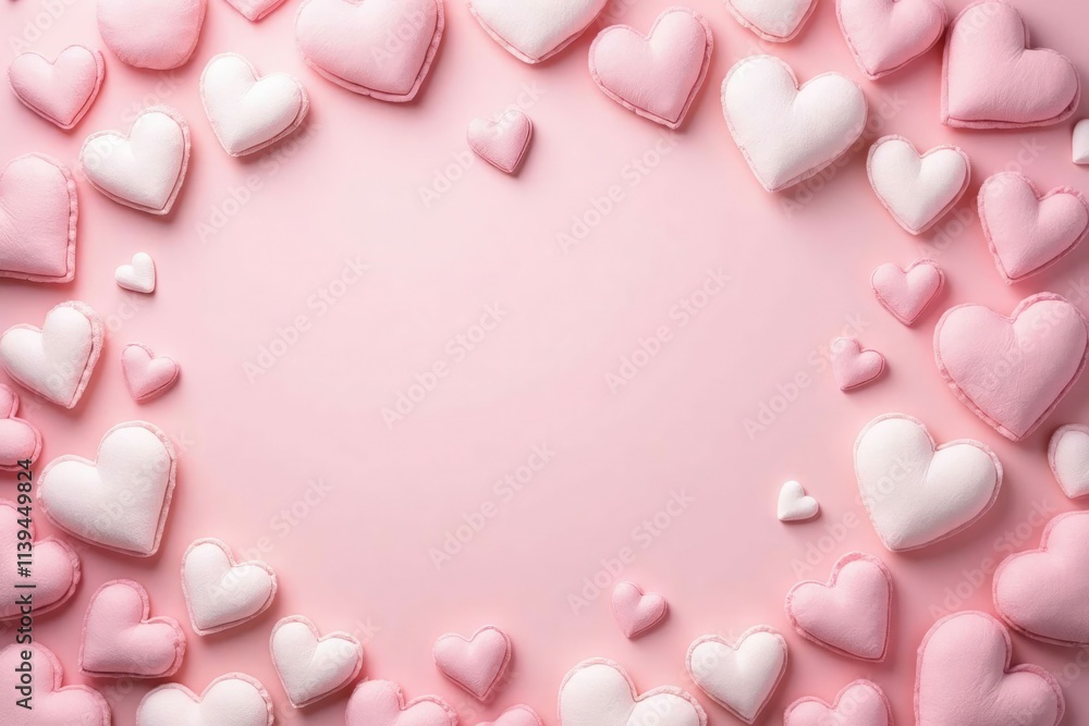 Pink and white hearts arranged on a pink background Pink and white hearts arranged on a pink background