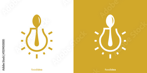 Creative Food Idea Logo. Spoon and Lightbulb, Lamp Icon Graphic. Smart Food Logo Design Template.	