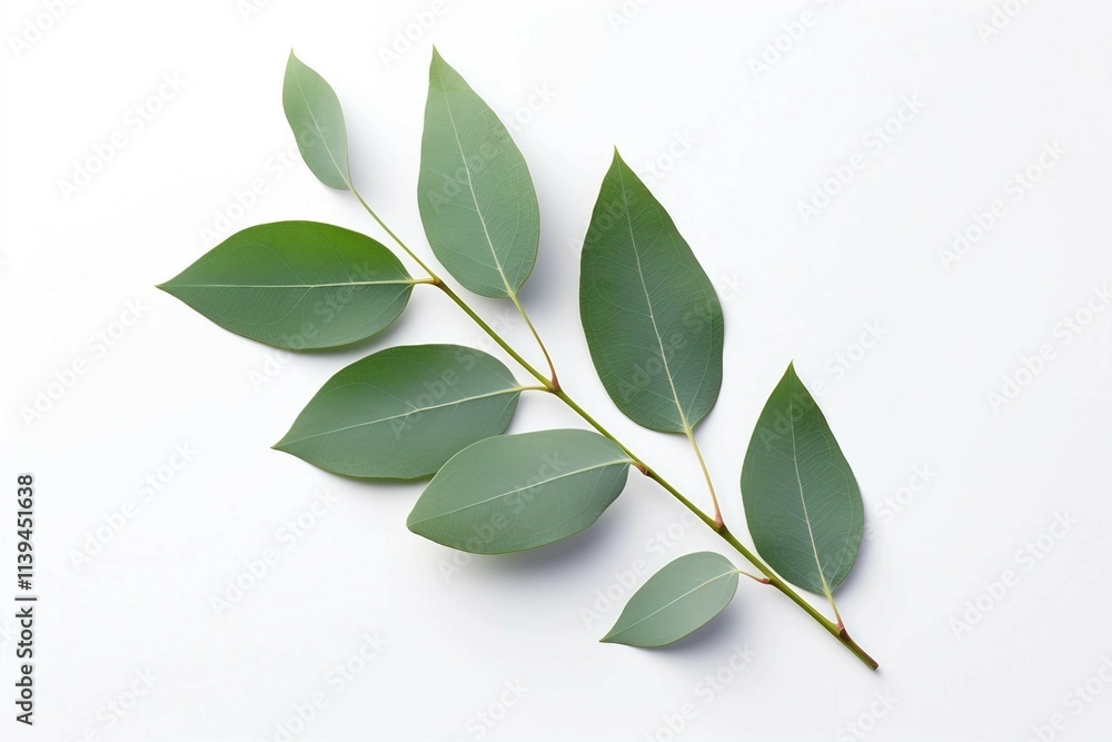 Fototapeta premium Eucalyptus, Isolated white background, flat lay
