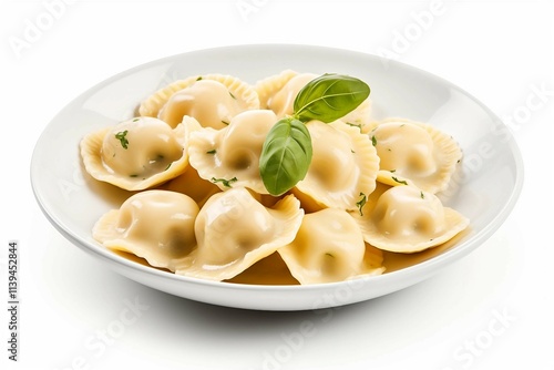 Ravioli, Isolated white background, flat lay