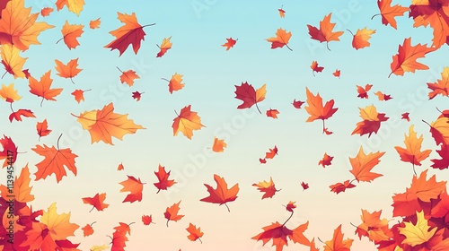 Wallpaper Mural Orange and Yellow Maple Leaves Falling Against a Blue and Pink Sky Torontodigital.ca