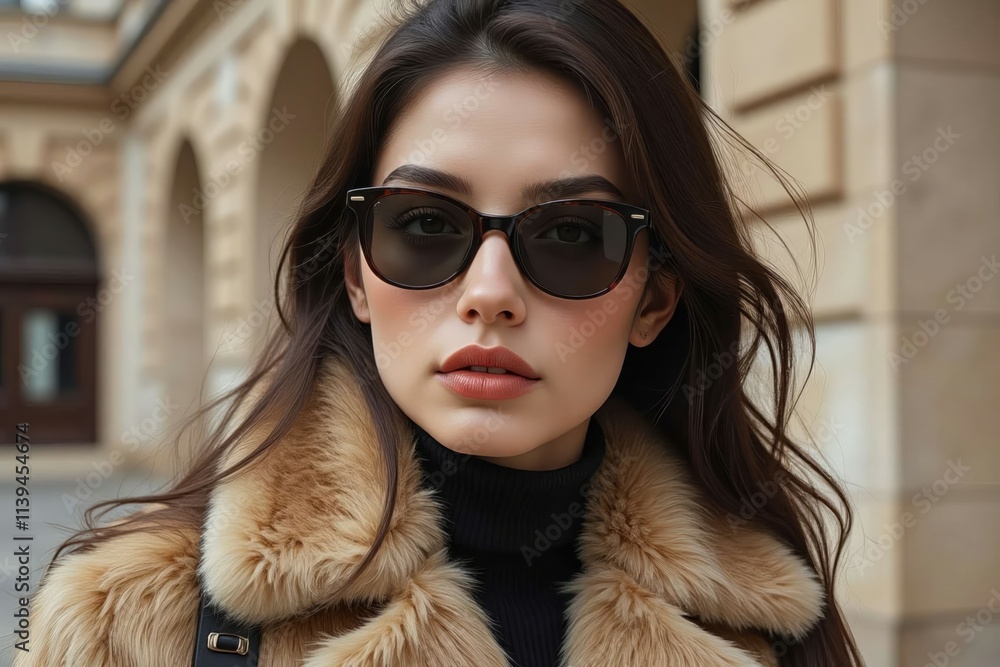 Woman Wearing Sunglasses and Fur Coat Outdoors Woman Wearing Sunglasses and Fur Coat Outdoors