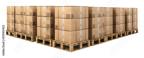 cardboard boxes on a pallets isolated on white background 