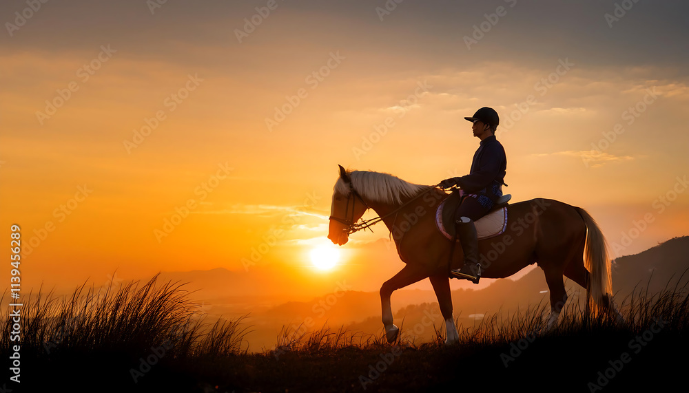 Sunset Serenity: A Rider's Bond with Their Horse