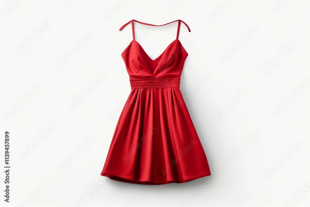 Little Red Dress , Isolated white background, flat lay Little Red Dress , Isolated white background, flat lay