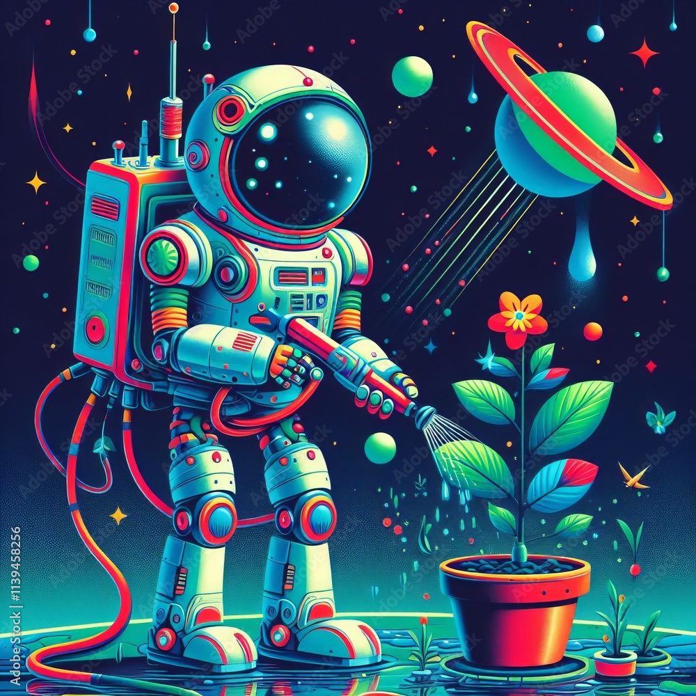 Fototapeta premium 440 GalacticGardener A robot plant that tends to plants in space