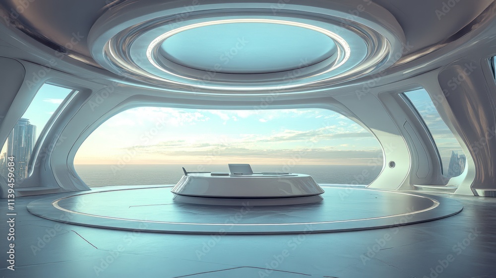 Futuristic Office with Panoramic Cityscape View Futuristic Office with Panoramic Cityscape View