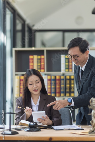 Lawyer or judge consult, lawyers discussing about contract and agreement concept.