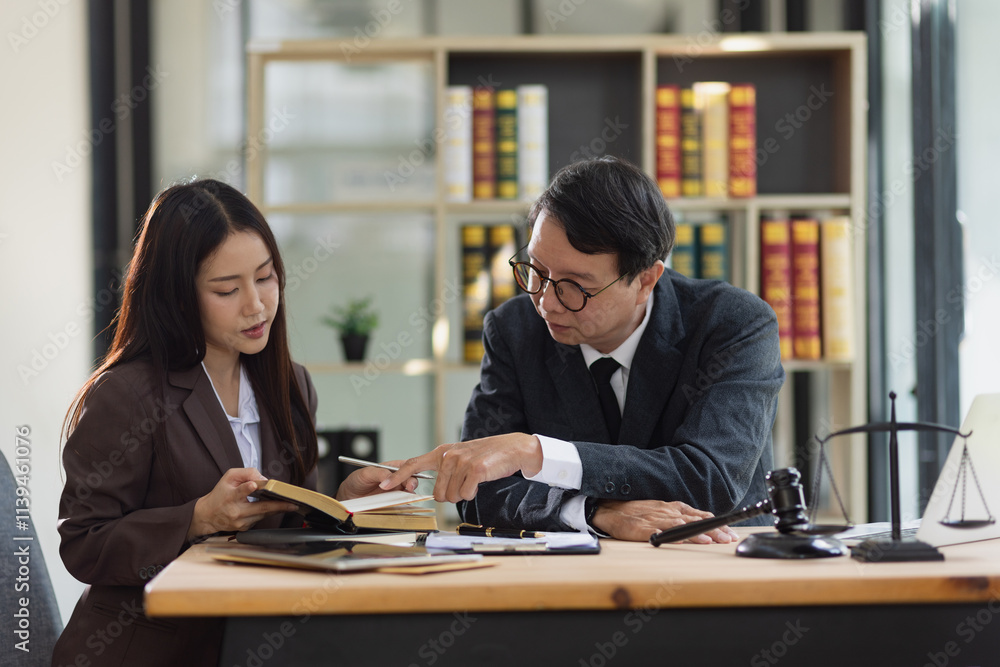 Lawyer or judge consult, lawyers discussing about contract and agreement concept. Lawyer or judge consult, lawyers discussing about contract and agreement concept.