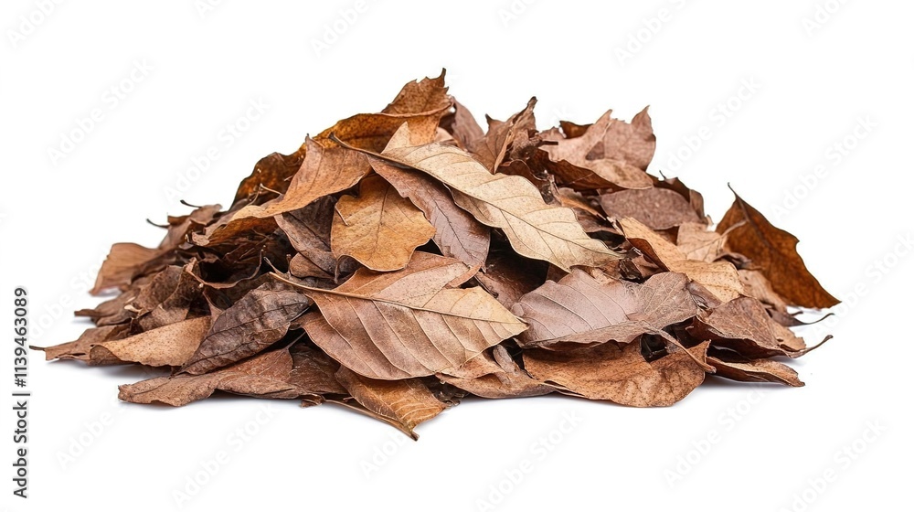 A pile of dry, brown leaves isolated on a white background with a clipping path. A pile of dry, brown leaves isolated on a white background with a clipping path.