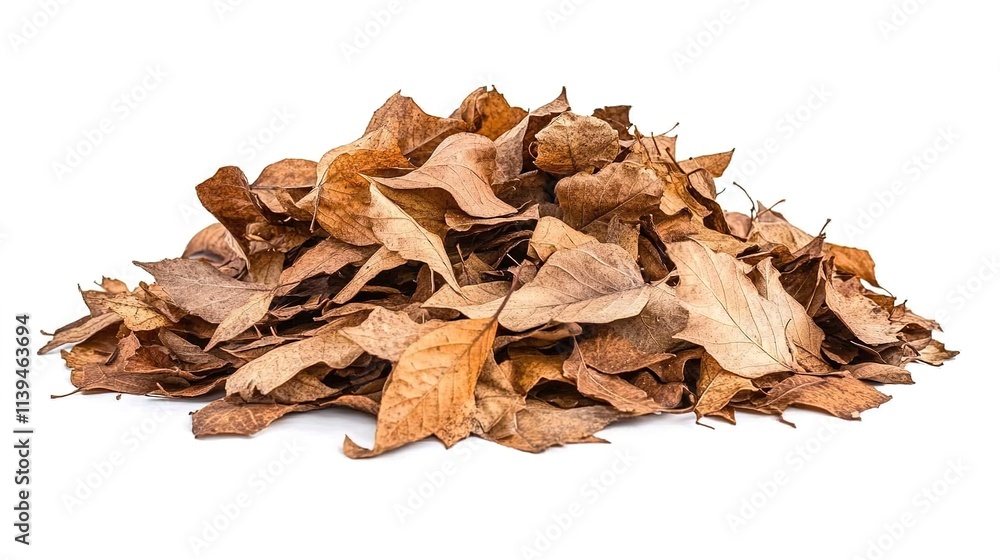 A pile of dry, brown leaves isolated on a white background with a clipping path. A pile of dry, brown leaves isolated on a white background with a clipping path.