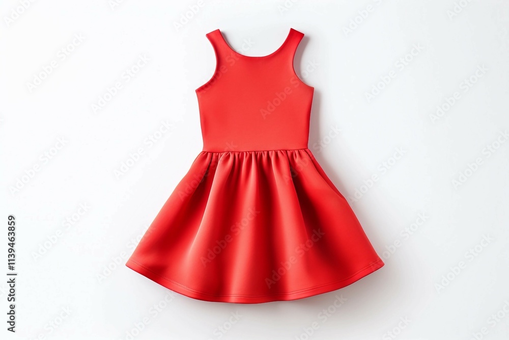 Little Red Dress , Isolated white background, flat lay Little Red Dress , Isolated white background, flat lay
