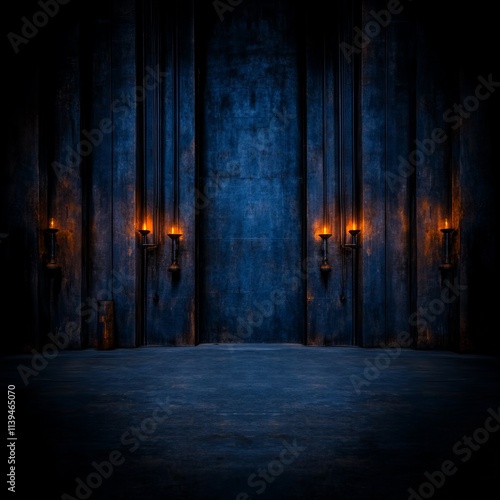 Dark Chamber with Glowing Candlelight on Walls