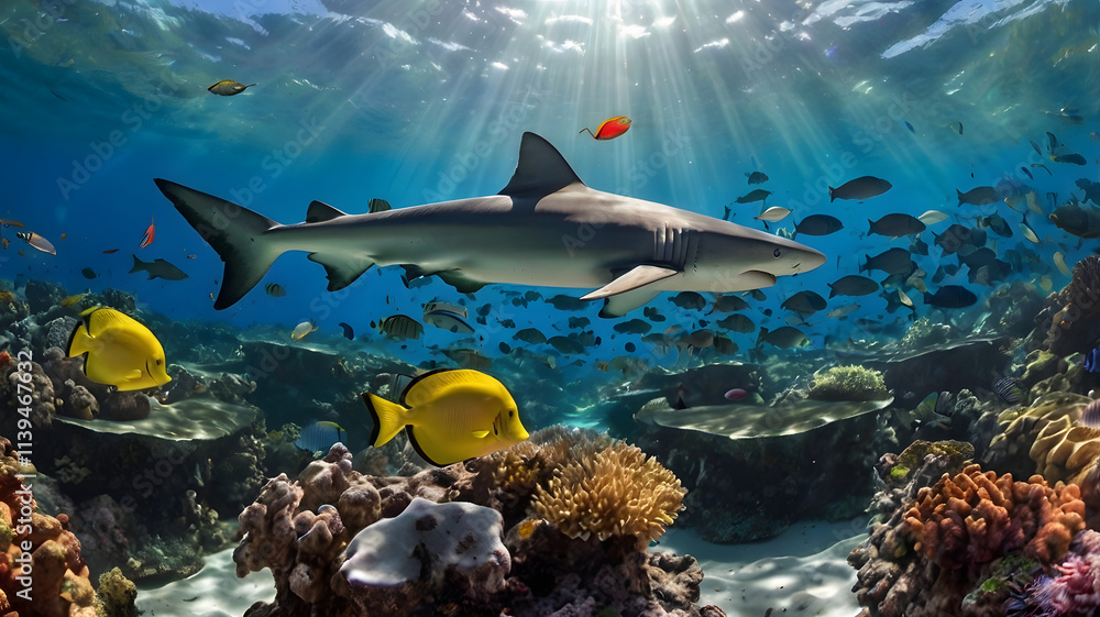 Ocean Realm: Majestic Shark in Coral Reef Paradise Ocean Realm: Majestic Shark in Coral Reef Paradise