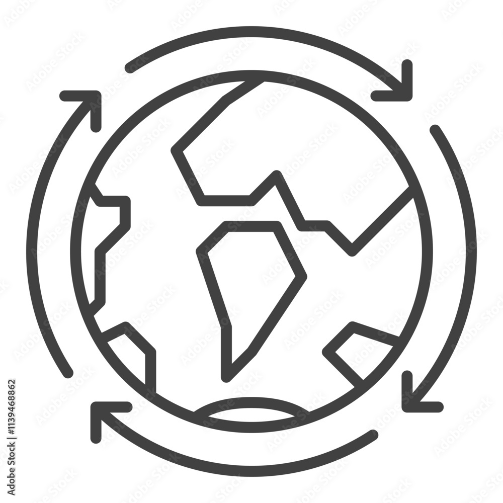 Earth Planet with Arrows Around vector Multipolarity icon or symbol in outline style Earth Planet with Arrows Around vector Multipolarity icon or symbol in outline style