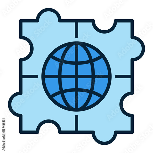 Earth in Puzzle vector Multipolarity blue icon or design element