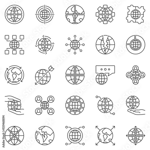 Multipolarity outline icons set. International Relations vector outline symbols