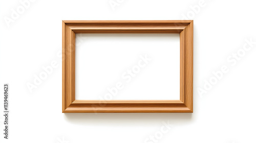 A rectangular wooden picture frame with a natural brown finish, isolated against a clean white background, perfect for art or photo display. .