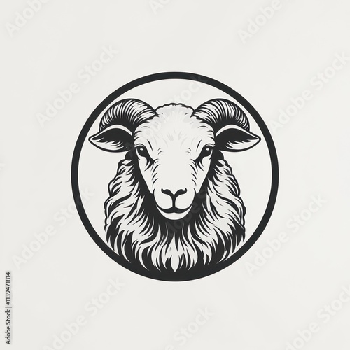 Monochrome ram head illustration in a circle. photo