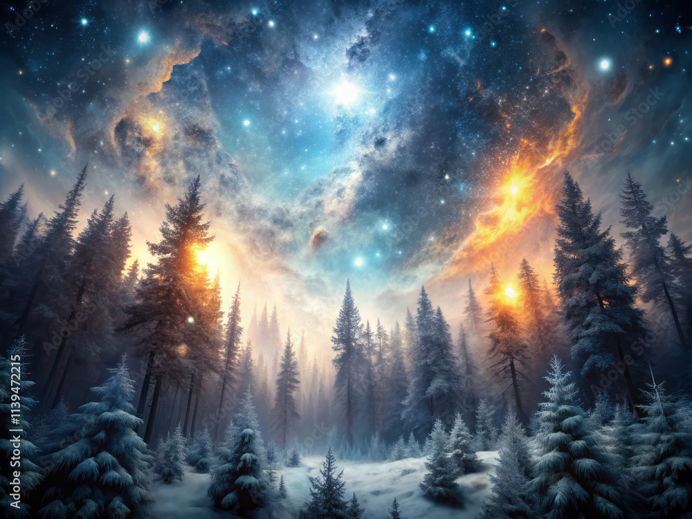 stunning macro shot of bright nebula over gray forest, showcasing vibrant colors and mystical atmosphere. scene captures beauty of nature and cosmos stunning macro shot of bright nebula over gray forest, showcasing vibrant colors and mystical atmosphere. scene captures beauty of nature and cosmos