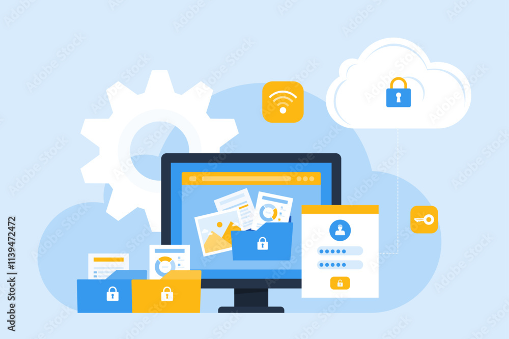 technology cloud storage backup. business cloud computing and datacenter security concept. with administrator and developer team. flat vector illustration design.
technology cloud storage backup. business cloud computing and datacenter security concept. with administrator and developer team. flat vector illustration design.