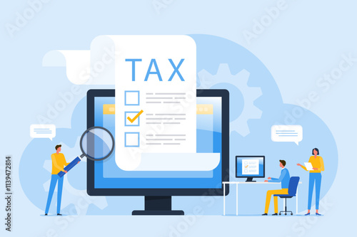 business tax online payment design concept. group people team workig and meeting. flat vector illustration.
