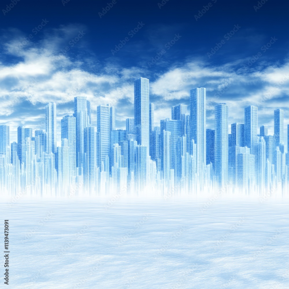 Fototapeta premium Frozen Metropolis A Futuristic Cityscape in Winter