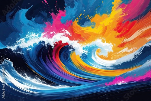 Vibrant Abstract Wave Brush Stroke Color Burst Background photo