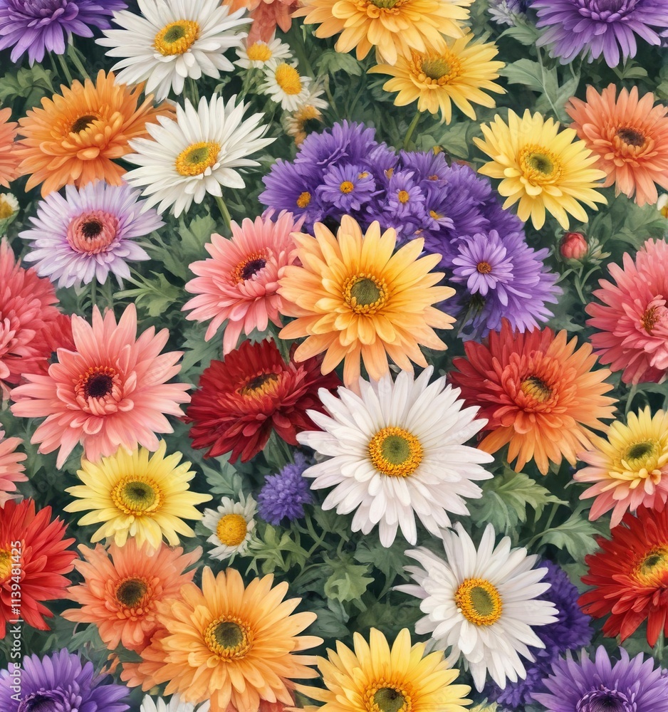 Bouquet of chrysanthemums and asters watercolor, flowers, seasonal, natural Bouquet of chrysanthemums and asters watercolor, flowers, seasonal, natural
