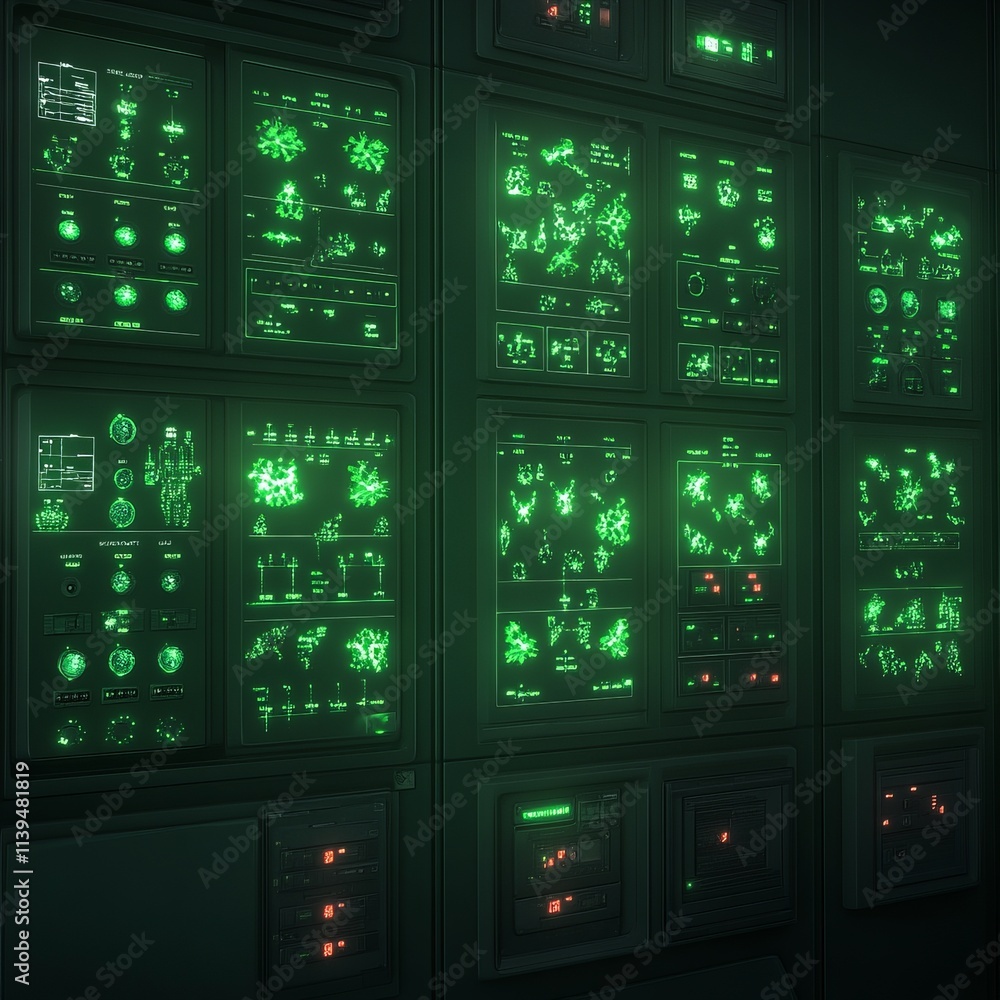 Futuristic Green Interface Control Panel System Display Futuristic Green Interface Control Panel System Display