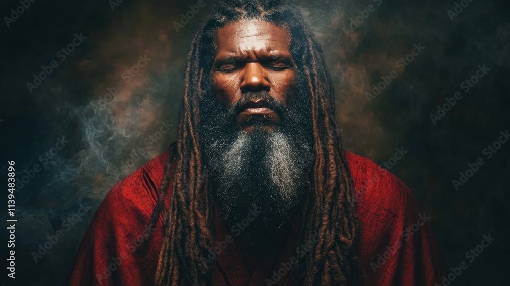 Serene Man Meditating in Smoke Serene Man Meditating in Smoke