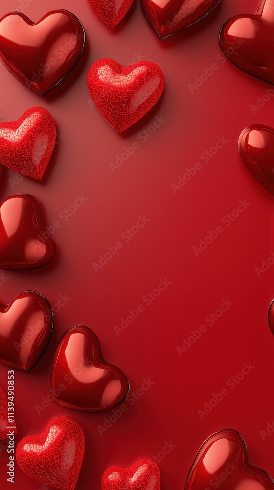 Fototapeta premium Red Hearts Frame on Red Background