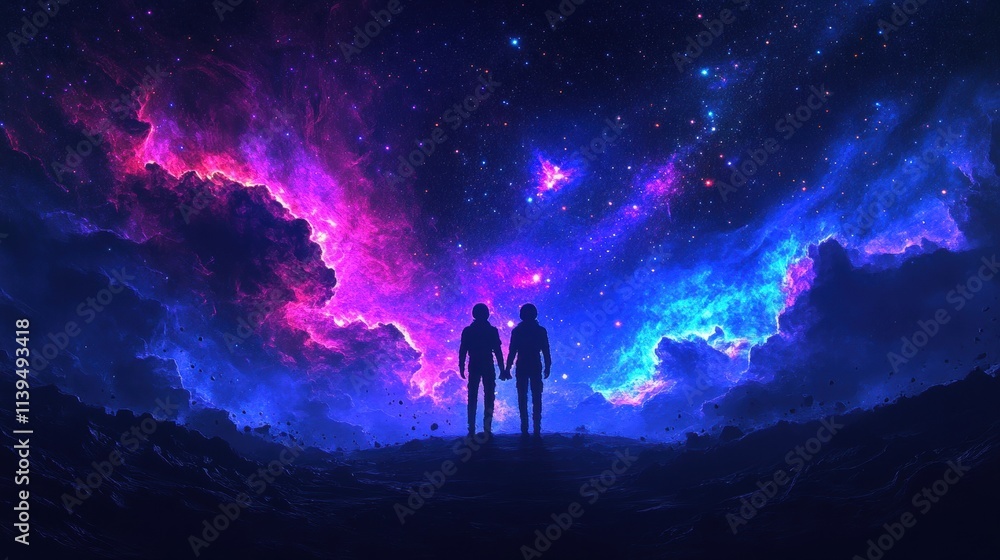 Couple Silhouetted Against Cosmic Nebula Couple Silhouetted Against Cosmic Nebula
