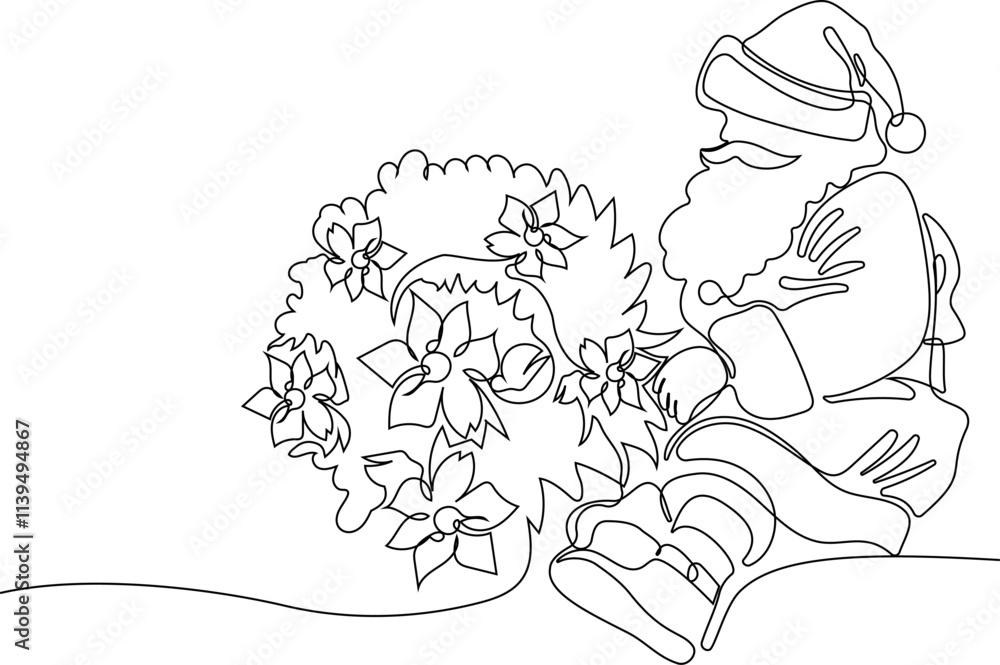 Fototapeta premium One continuous line drawing Santa Claus on reindeer and sled. concept for Christmas and New Year. vector illustration. Vector illustration