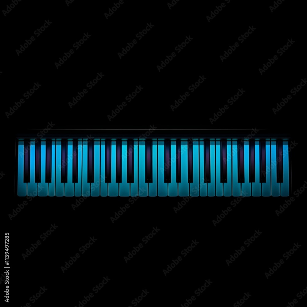 Illuminated Keyboard Keys in Dark Background Night Music Studio Illuminated Keyboard Keys in Dark Background Night Music Studio