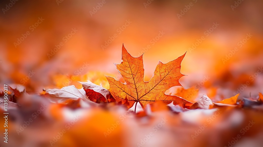 Single Maple Leaf Against a Background of Blurred Autumn Leaves Single Maple Leaf Against a Background of Blurred Autumn Leaves