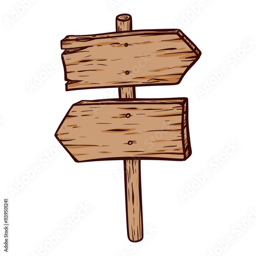 Wooden road sign isolated on white background ready to indicate route or offer guidance for travelers