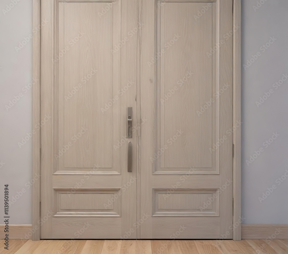 Fototapeta premium Light gray ash wood doors with a slight warm tone, door finish, home decor inspiration