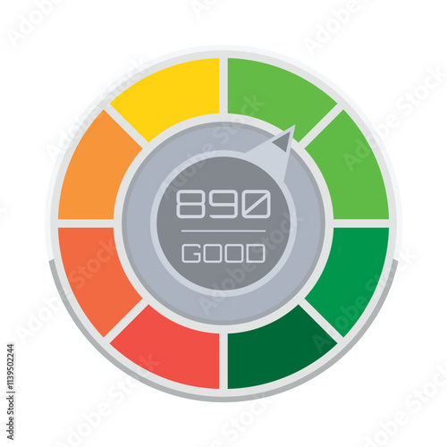 Credit score indicator showing good and bad ratings on a bright, thematic color scale