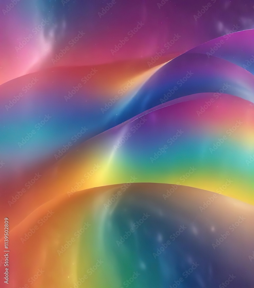 Gradient undulating rainbow colors with metallic sheen and subtle sparkle, high end , luminous, modern