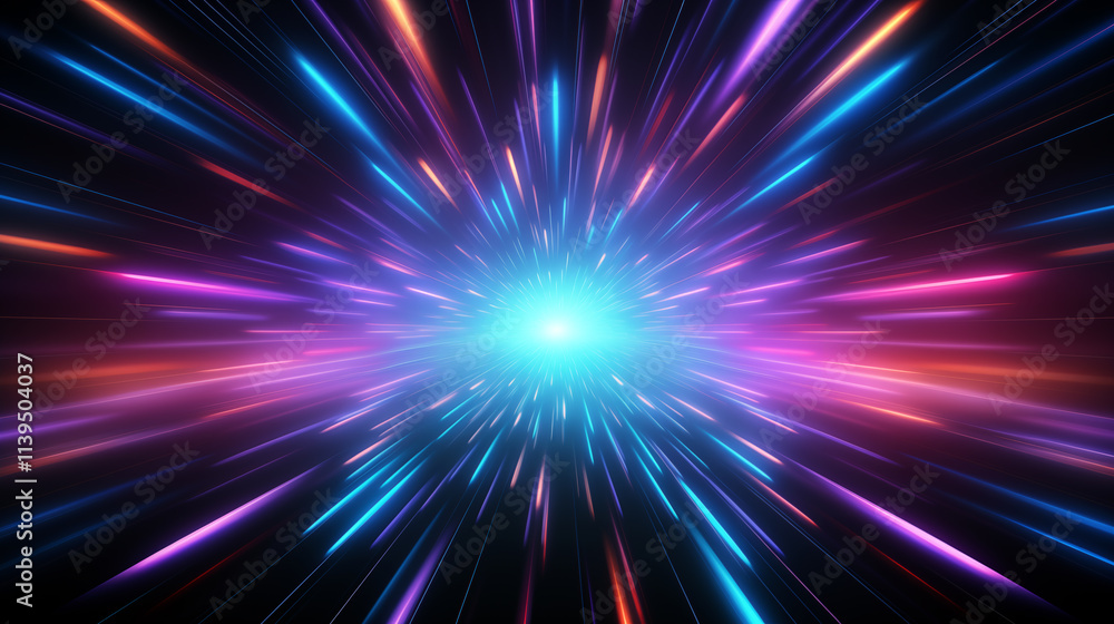 A bright light with a blue center and red and purple edges. The light is surrounded by a colorful blur A bright light with a blue center and red and purple edges. The light is surrounded by a colorful blur