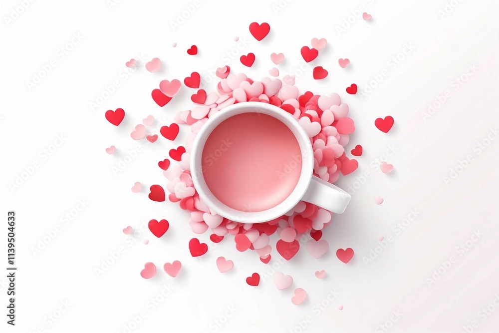 Valentine's Mug, Isolated white background, flat lay Valentine's Mug, Isolated white background, flat lay