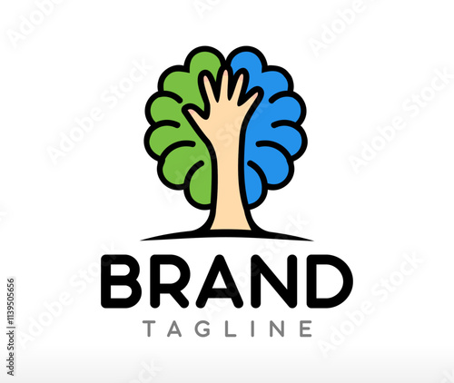 Human Care Brain Tree Logo Design with hand Vector Icon Symbol Illustration this brand identity logo design can use social media website marketing agency many business company service ready to print