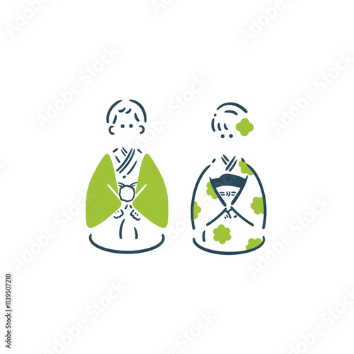 着物を着た男女のイラスト素材