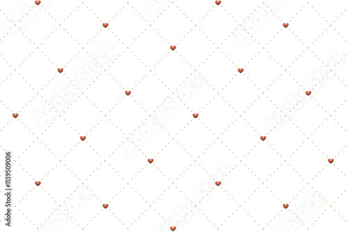 木目柄の丸いドット線が交わりハートが入るひし形の格子模様