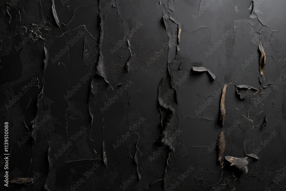 Obraz premium Black Cracked Paint Texture with Gold Undertones