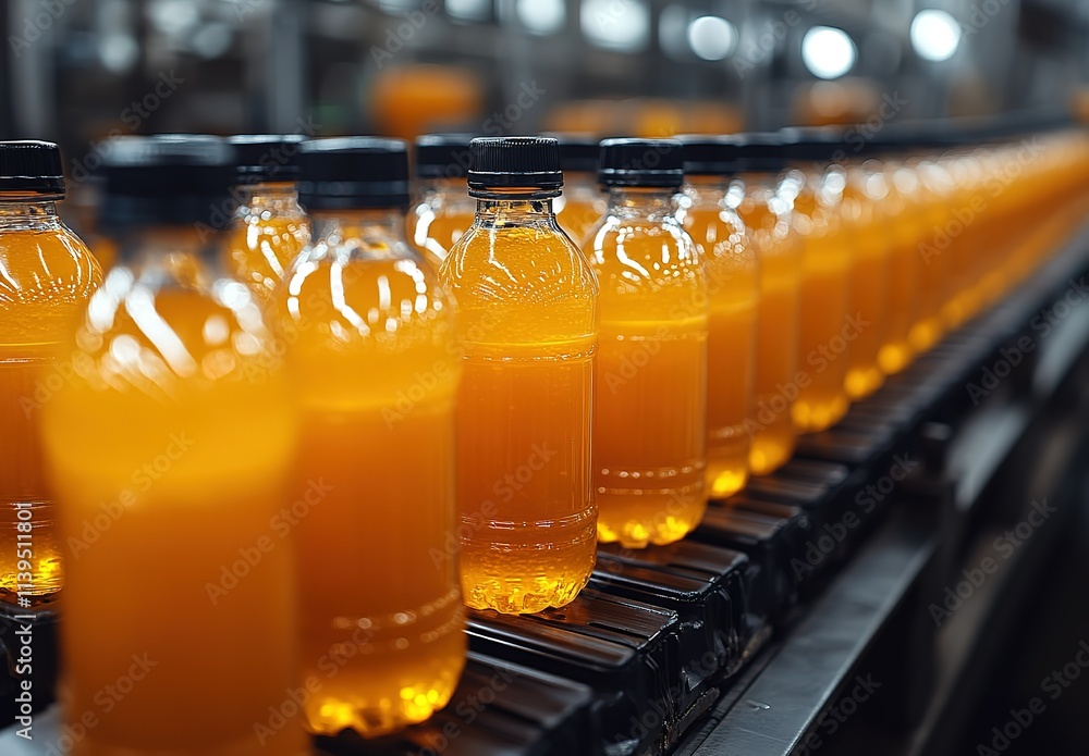 A row of orange bottles with black lids A row of orange bottles with black lids
