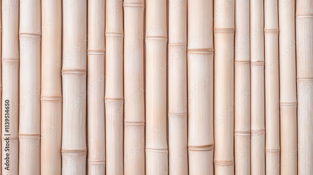 Fototapeta premium Bamboo Texture: Detailed close-up of vertical bamboo stalks showcasing their natural color and texture. Ideal for nature-inspired and eco-conscious design projects.