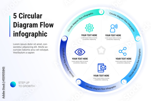 5 Circular Diagram Flow Infographic template, Modern Infographic Design Template for Business Presentations