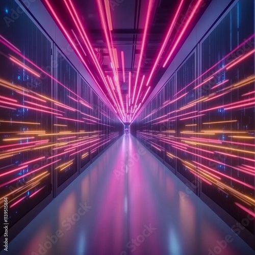 Wallpaper Mural Neon Glow Data Center Corridor Futuristic Server Room Torontodigital.ca